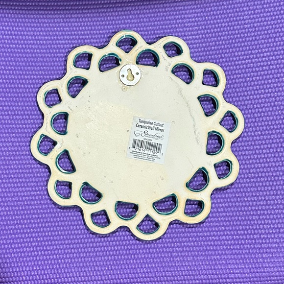 9”x9” Turquoise hand painted Lotus Ceramic Cutout Wall Mirror - Picture 3 of 5